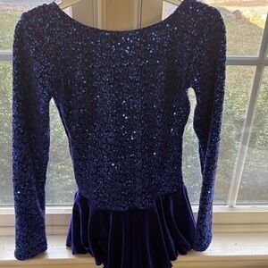 Blue Sequin Long Sleeve Ice skating Dress